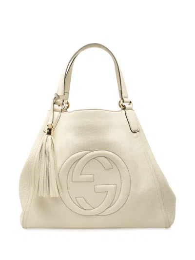 Pre-owned Gucci 2000-2015 Medium Leather Soho Cellarius Tote Bag In White