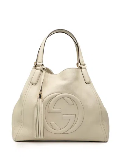 Pre-owned Gucci 2000-2015 Medium Leather Soho Cellarius Tote Bag In White