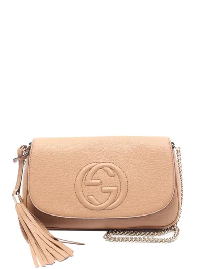 Pre-owned Gucci 2000-2015 Medium Leather Soho Chain Flap Crossbody Bag In Brown