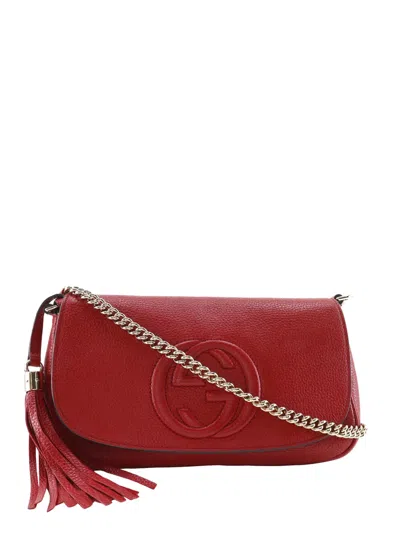 Pre-owned Gucci 2000-2015 Medium Leather Soho Chain Flap Crossbody Bag In Red