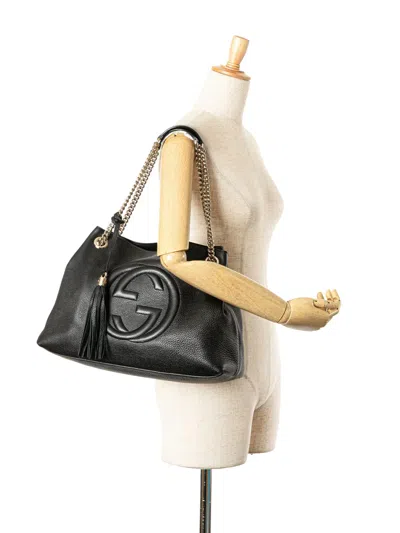 Pre-owned Gucci 2000-2015 Medium Leather Soho Chain Tote Bag In Black
