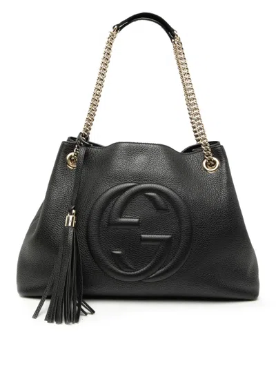 Pre-owned Gucci 2000-2015 Medium Leather Soho Chain Tote Bag In Black