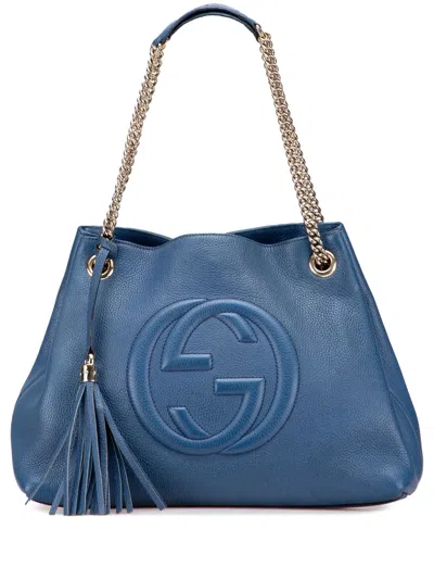 Pre-owned Gucci 2000-2015 Medium Leather Soho Chain Tote Bag In Blue