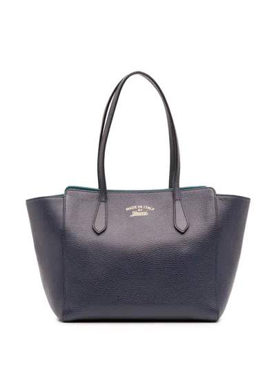 Pre-owned Gucci 2000-2015 Medium Leather Swing Tote Bag In Blue