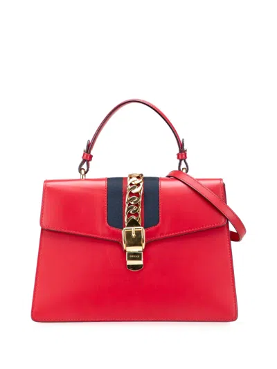 Pre-owned Gucci 2000-2015 Medium Leather Sylvie Top Handle Bag Satchel In Red