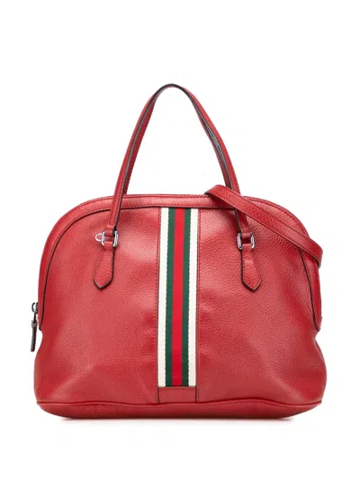 Pre-owned Gucci 2000-2015 Medium Leather Web Dome Satchel In Red