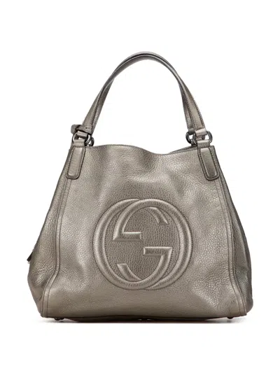Pre-owned Gucci 2000-2015 Medium Metallic Leather Soho Cellarius Tote Bag In Gray