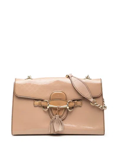 Pre-owned Gucci 2000-2015 Medium Microssima Patent Emily Shoulder Bag In Brown