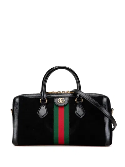 Pre-owned Gucci 2000-2015 Medium Ophidia Suede Satchel In Black