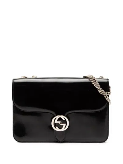 Pre-owned Gucci 2000-2015 Medium Patent Dollar Interlocking G Crossbody Bag In Black