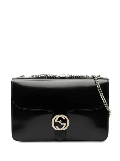 Pre-owned Gucci 2000-2015 Medium Patent Dollar Interlocking G Crossbody Bag In Black