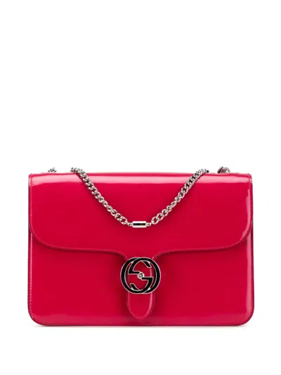 Pre-owned Gucci 2000-2015 Medium Patent Dollar Interlocking G Crossbody Bag In Red