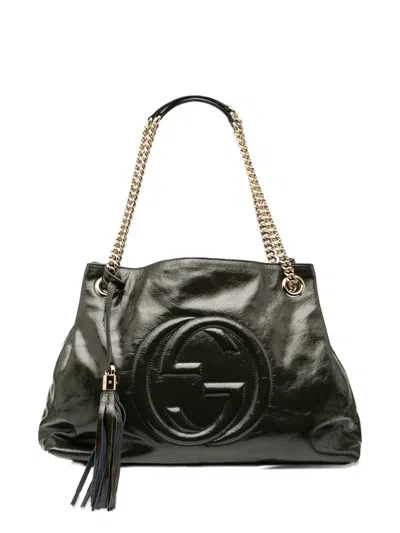 Pre-owned Gucci 2000-2015 Medium Patent Soho Chain Tote Bag In Blue