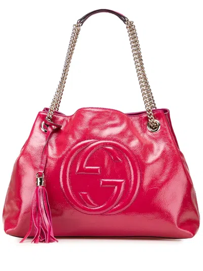 Pre-owned Gucci 2000-2015 Medium Patent Soho Chain Tote Bag In Pink