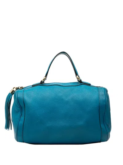 Pre-owned Gucci 2000-2015 Medium Pebbled Calfskin Soho Boston Bag In Blue