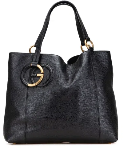 Pre-owned Gucci 2000-2015 Medium Pebbled Calfskin Twill Tote Bag In Black