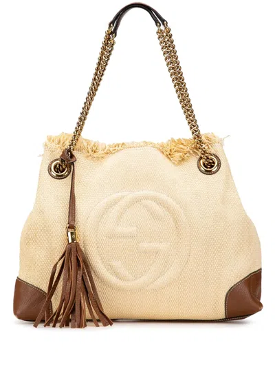 Pre-owned Gucci 2000-2015 Medium Raffia Soho Chain Tote Bag