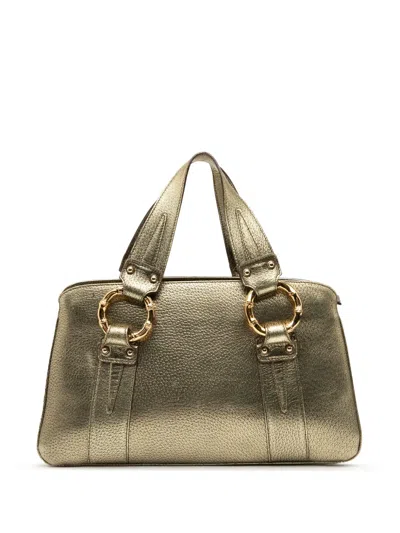 Pre-owned Gucci 2000-2015 Metallic Calfskin Metal Bamboo Handbag In Gold