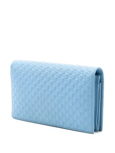 Pre-owned Gucci 2000-2015 Microssima Wallet On Strap Crossbody Bag In Blue