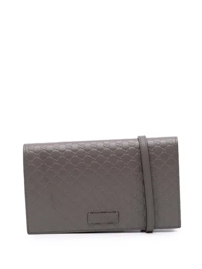 Pre-owned Gucci 2000-2015 Microssima Wallet On Strap Crossbody Bag In Brown