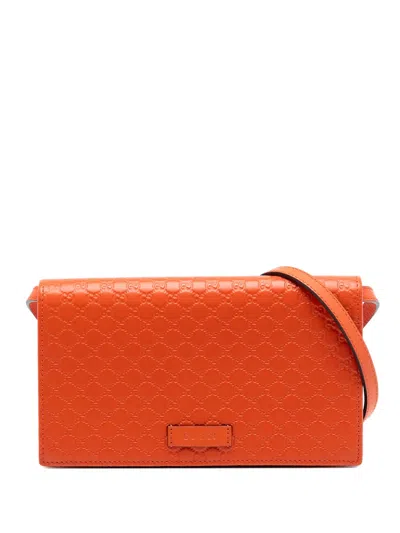 Pre-owned Gucci 2000-2015 Microssima Wallet On Strap Crossbody Bag In Orange