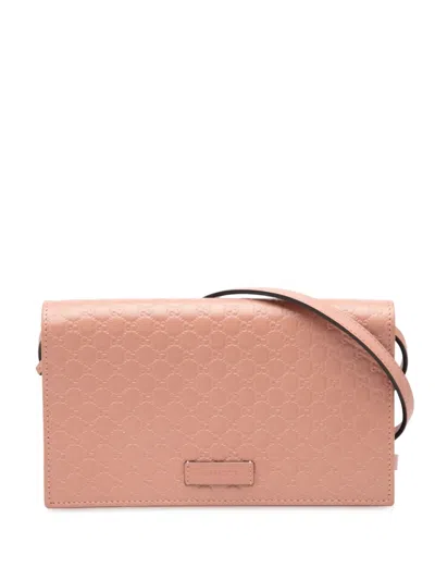 Pre-owned Gucci 2000-2015 Microssima Wallet On Strap Crossbody Bag In Pink