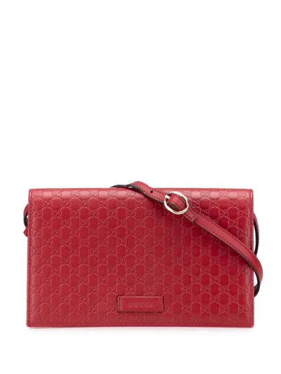 Pre-owned Gucci 2000-2015 Microssima Wallet On Strap Crossbody Bag In Red