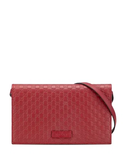 Pre-owned Gucci 2000-2015 Microssima Wallet On Strap Crossbody Bag In Red