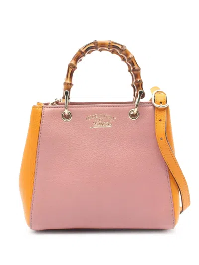 Pre-owned Gucci 2000-2015 Mini Bicolor Calfskin Bamboo Shopper Satchel