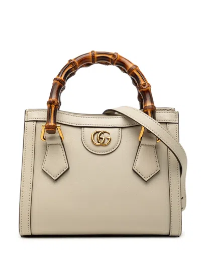 Pre-owned Gucci 2000-2015 Mini Calfskin Bamboo Diana Satchel In White