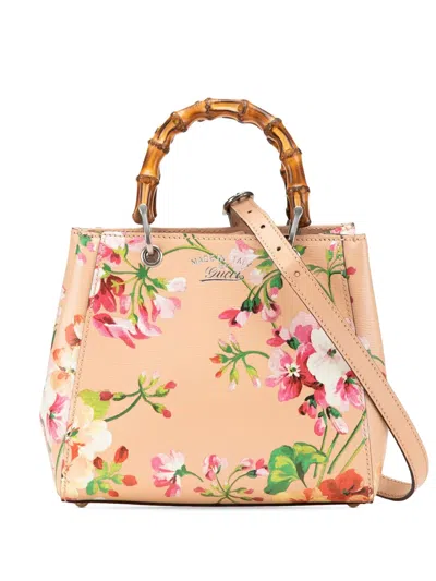 Pre-owned Gucci 2000-2015 Mini Calfskin Blooms Bamboo Shopper Satchel In Pink