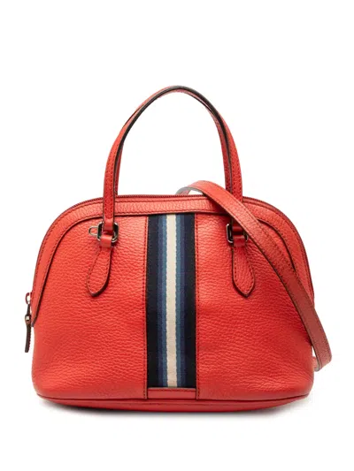 Pre-owned Gucci 2000-2015 Mini Calfskin Web Dome Satchel In Red