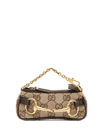 Pre-owned Gucci 2000-2015 Mini Gg Canvas Horsebit Chain Coin Pouch In Brown