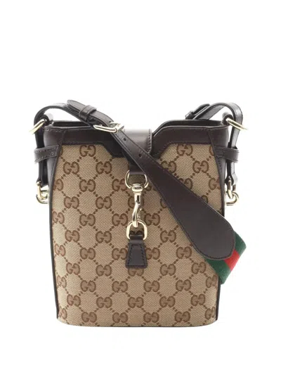 Pre-owned Gucci 2000-2015 Mini Gg Canvas Web Bucket Bag In Brown