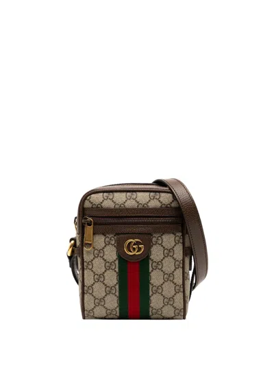 Pre-owned Gucci 2000-2015 Mini Gg Supreme Ophidia Crossbody Bag In Brown