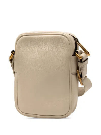 Pre-owned Gucci 2000-2015 Mini Grained Calfskin Logo Crossbody Bag In White