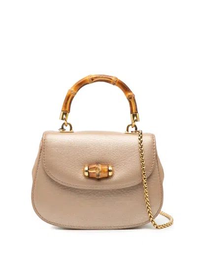 Pre-owned Gucci 2000-2015 Mini Metallic Leather Bamboo Night Satchel In Brown