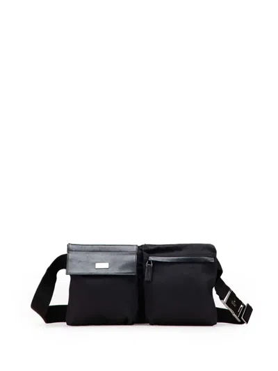 Pre-owned Gucci 2000-2015 Nylon Double Pocket Belt Bag In Black