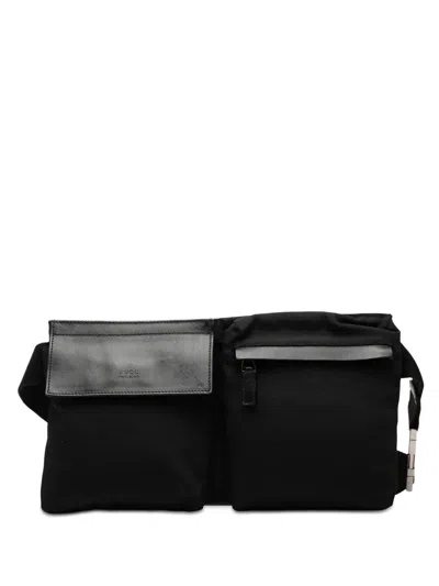 Pre-owned Gucci 2000-2015 Nylon Double Pocket Belt Bag In Black