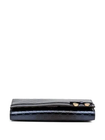 Pre-owned Gucci 2000-2015 Patent Microssima Wallet On Chain Shoulder Bag In Blue