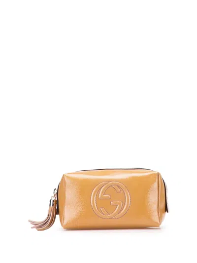 Pre-owned Gucci 2000-2015 Patent Soho Cosmetic Pouch In Brown