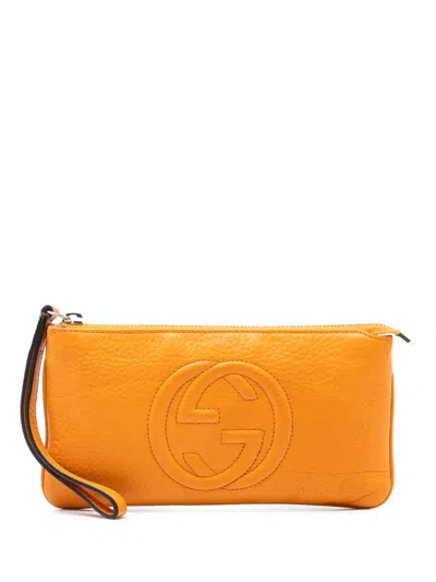 Pre-owned Gucci 2000-2015 Pebbled Leather Soho Pouch In Orange