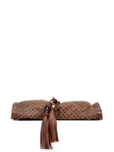 Pre-owned Gucci 2000-2015 Perforated Leather Studded Malika Clutch Bag In Brown