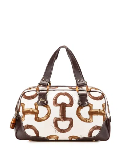 Pre-owned Gucci 2000-2015 Printed Canvas Bamboo Horsebit Handbag
