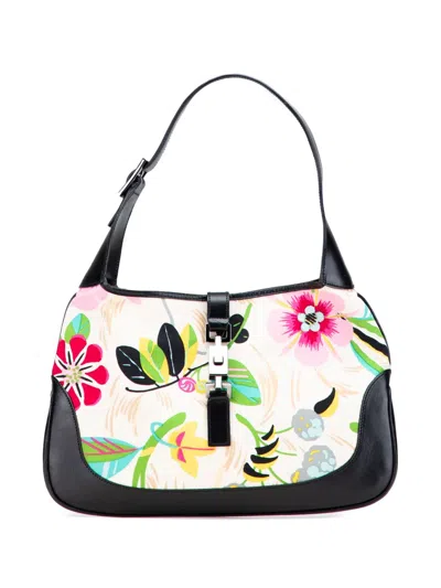 Pre-owned Gucci 2000-2015 Printed Canvas Floral Jackie Shoulder Bag In White