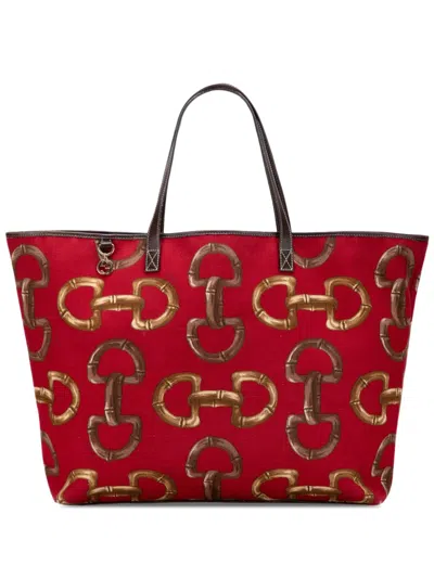 Pre-owned Gucci 2000-2015 Printed Canvas Horsebit Tote Bag In Red