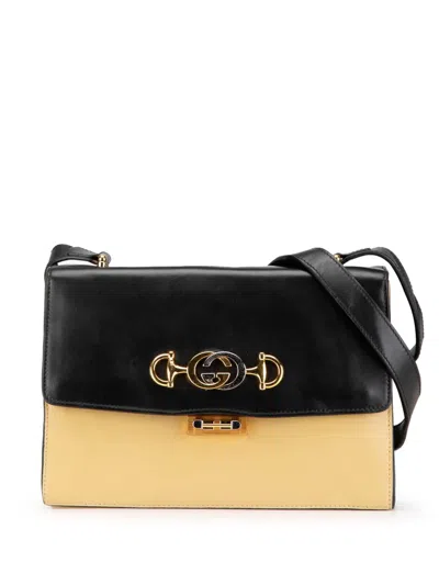Pre-owned Gucci 2000-2015 Small Bicolor Leather Zumi Flap Crossbody Bag In Brown