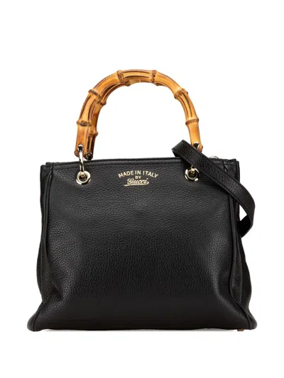 Pre-owned Gucci 2000-2015 Small Calfskin Bamboo Shopper Satchel In 黑色