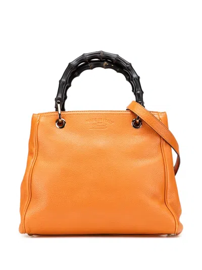 Pre-owned Gucci 2000-2015 Small Calfskin Bamboo Shopper Satchel In Orange