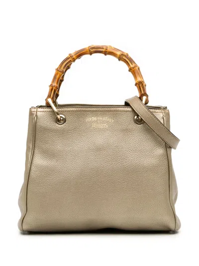 Pre-owned Gucci 2000-2015 Small Calfskin Bamboo Shopper Satchel In Gold